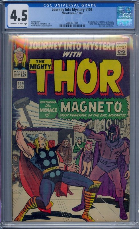 JOURNEY INTO MYSTERY #109 CGC 4.5 THOR BROTHERHOOD OF EVIL MUTANTS JACK KIRBY 