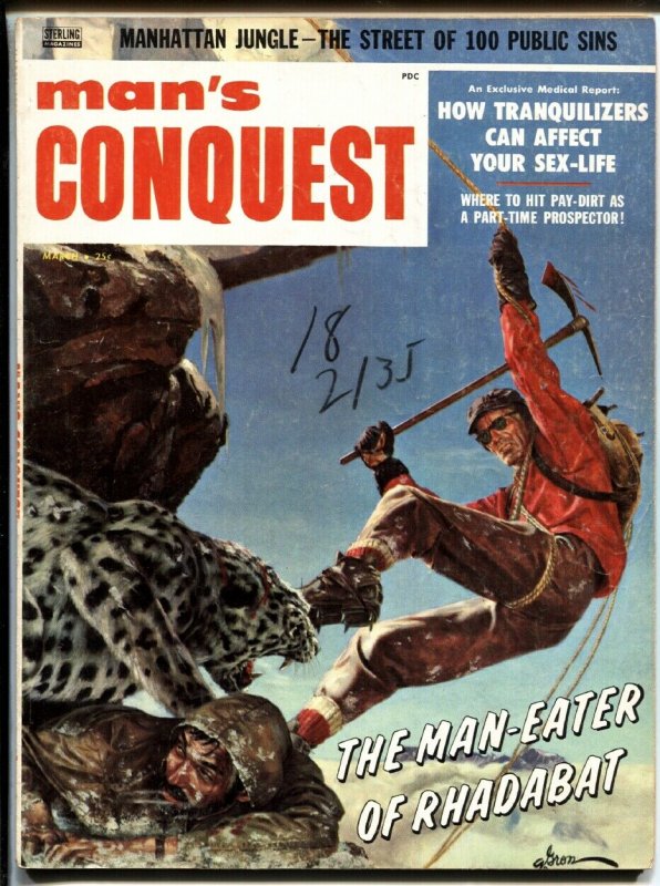 Man's Conquest Magazine March 1958- Elephant attack-Moses Steigal