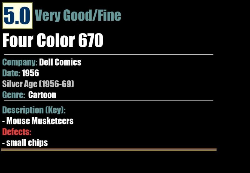 Mouse Musketeers Four Color 670 (1956) VG/FN 5.0 Dell Comics