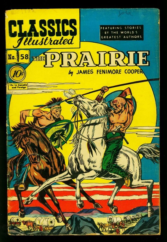 Classics Illustrated #58 HRN 60- The Prairie- James Fenimore Cooper- VG