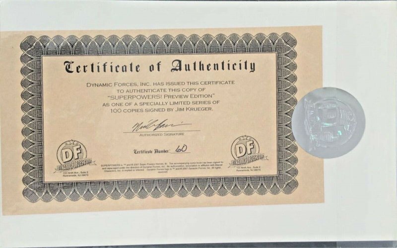 SUPERPOWERS PREVIEW EDITION (2007 Series) #1 SIGNED BY JIM KREUGER W/COA NM.