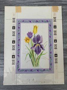 AN EASTER BLESSING Yellow Flowers in Purple Border 8x10 Greeting Card Art E2725