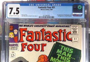 FANTASTIC FOUR #51 CGC 7.5 OW/W 1st Appearance Negative Zone 1966 Marvel Comics 