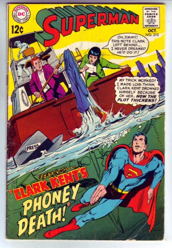 Superman #210 (Oct-68) FN Mid-Grade Superman, Jimmy Olsen,Lois Lane, Lana Lan...