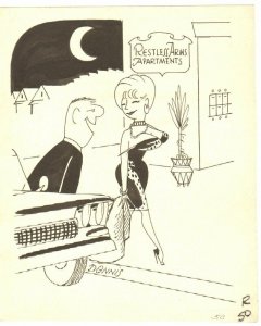 High Beam Babe Humorama Gag - 1962 Signed art by Charles Dennis