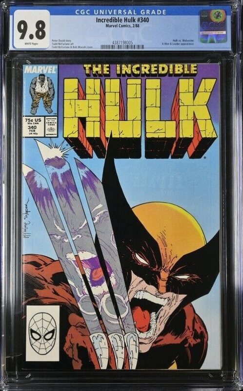 INCREDIBLE HULK #340 CGC 9.8  WOLVERINE COVER TODD MCFARLANE WHITE PAGES 8005