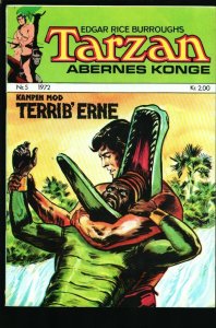 Tarzan Abernes Konge #5 1972-Crocodile man  cover-ERB Inc. file copy-Danish l...