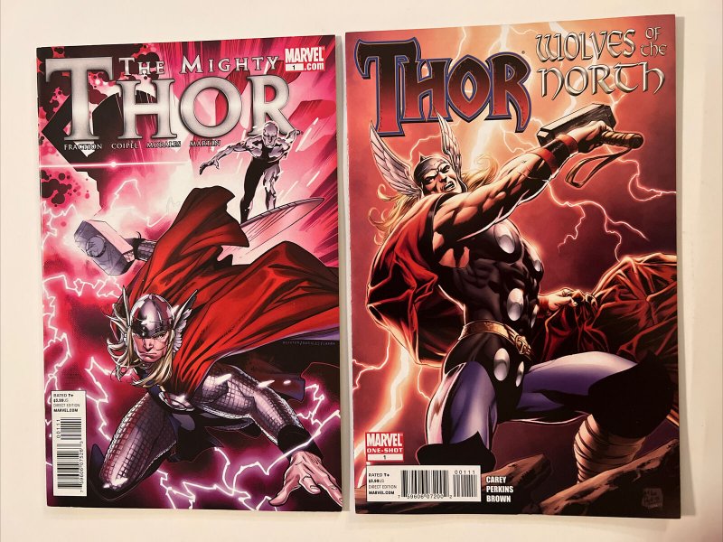 THE MIGHTY THOR #1  (2011) + WOLVES OF THE NORTH #1 ONE SHOT (2011) MARVEL COMIC 