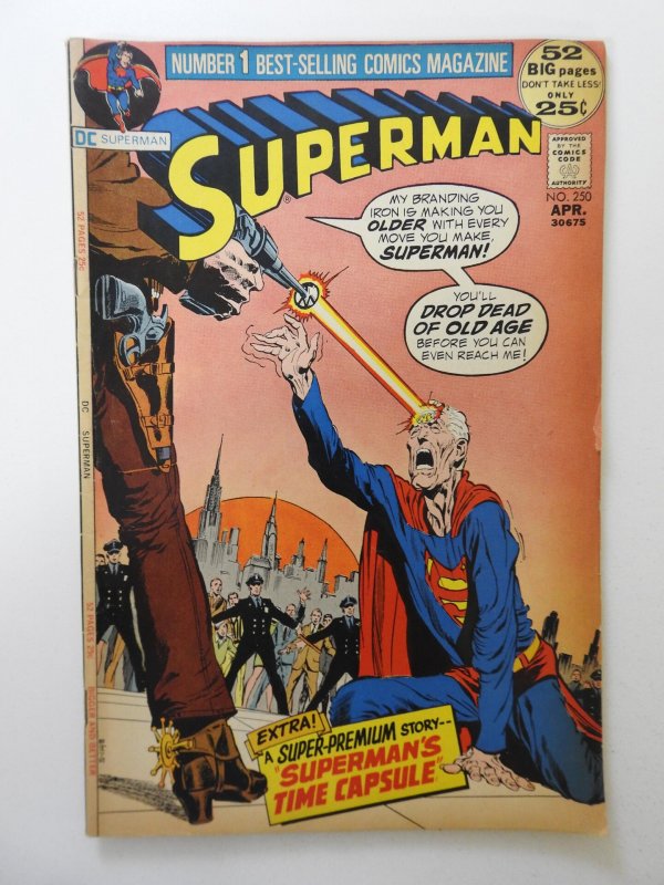 Superman #250 (1972) VG Condition! Centerfold detached bottom staple