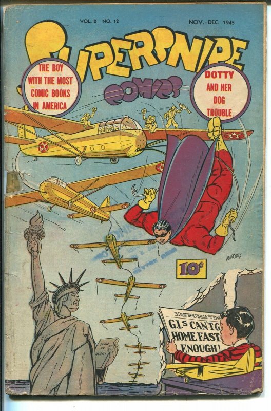 Supersnipe Vol. 2 #12 1945-Statue of Liberty-Boy With Most Comic Books-VG MINUS