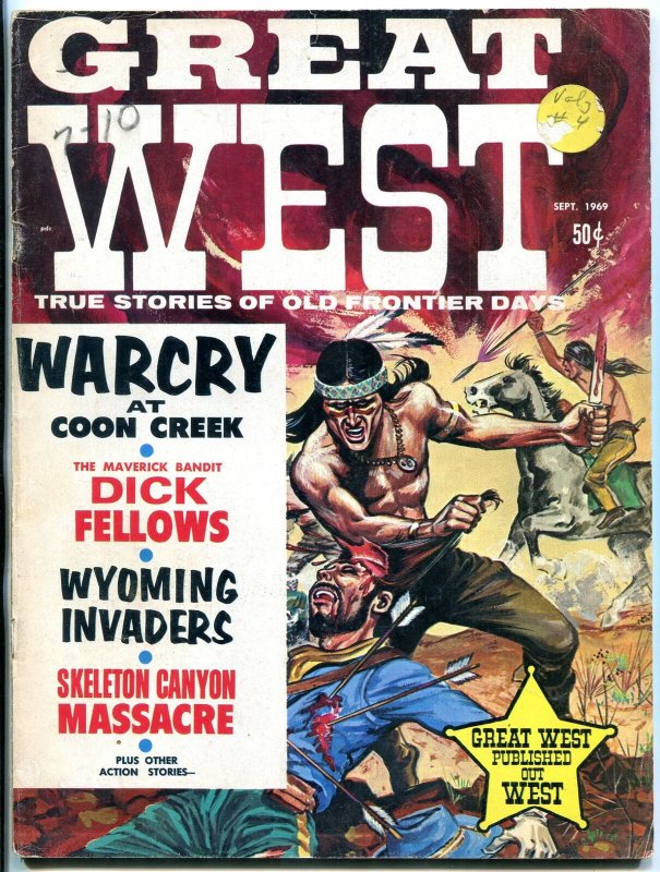 Great West Magazine September 1969- Wild Scalping cover- Dick Fellows VG-