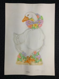 MOTHERS DAY Goose w/ Flowers & Purple Ribbon 10.5x15 Greeting Card Art #8094