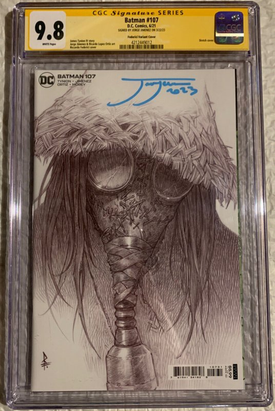 1ST GARDENER, BELLA GARTEN Batman #107 SIGNED 1:25 Jimenez Variant CGC 9.8 NM+/M