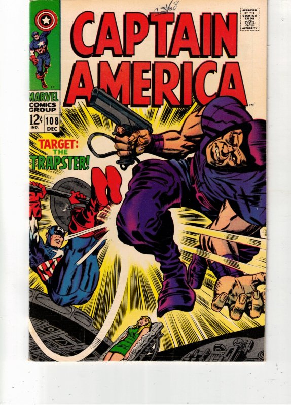 Captain America #108 1968 High-Grade Jack Kirby VF/NM The Trapster! C'vi...