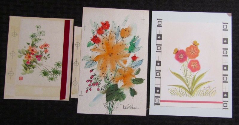 THANKS Orange Blue & Pink Flowers 3pcs 5x7.5 Greeting Card Art #2004 8607 9001