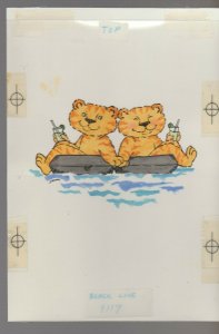 ANNIVERSARY Cartoon Cats on Rafts 5.5x8 Greeting Card Art #WA9117