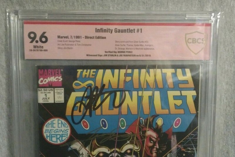 Infinity Gauntlet #1 CBCS 9.6 Jim Starlin George Perez Joe Rubinstein Sign 