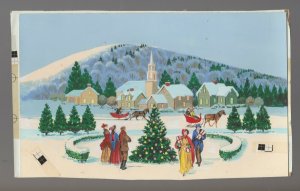CHRISTMAS Mountain Town w/ Tree in Center 9.5x6 Greeting Card Art #5511