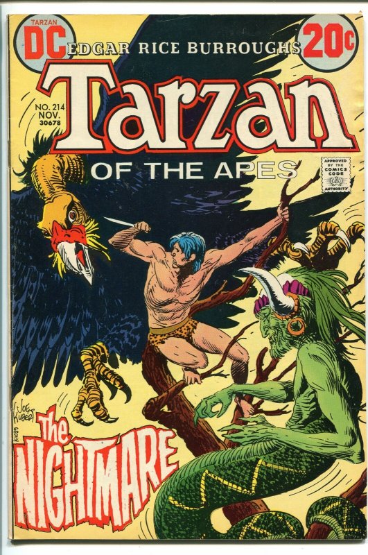 TARZAN #214 1972-DC-EDGAR RICE BURROUGHS-JOE KUBERT JUNGLE ART-vf