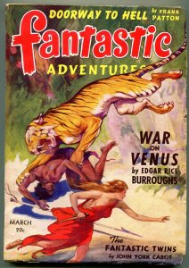 Fantastic Adventures Pulp March 1942- War on Venus- Tiger cover Burroughs