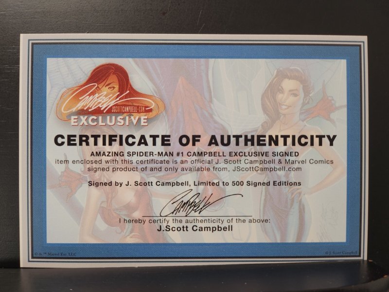 Amazing Spider-Man #1 - Signed J. Scott Campbell w/COA / Encased (9.0/9.2) 2015
