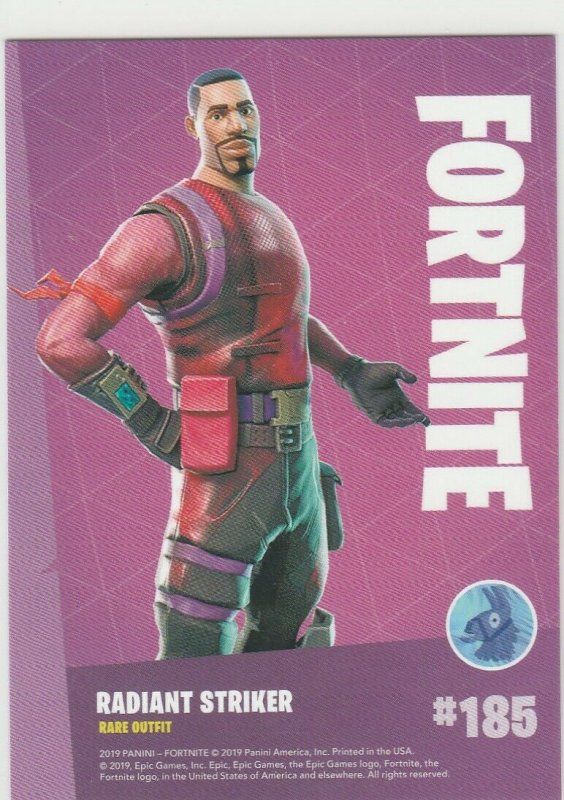 Fortnite Radiant Striker 185 Rare Outfit Panini 2019 trading card series 1