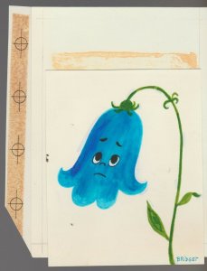 GET WELL SOON Sad Cartoon Blue Flower 5x6.5 Greeting Card Art #C8642
