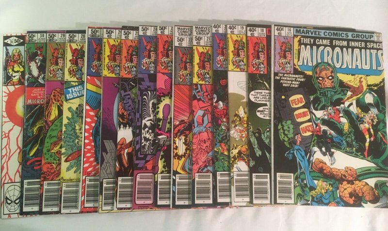 THE MICRONAUTS #16, 18-35, 39-44, 47, 49, 57, 58, Annuals #1, 2 F to VF Cond.