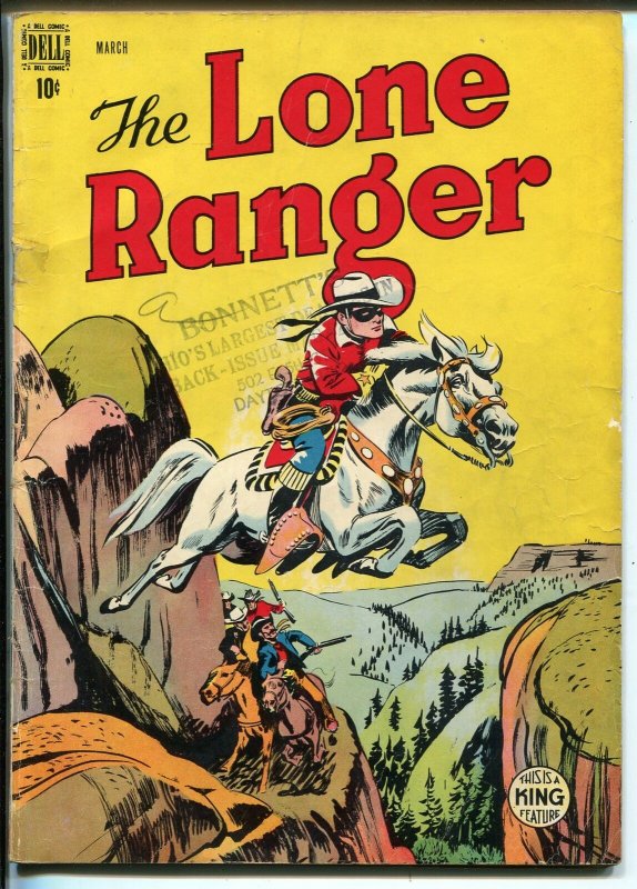 Lone Ranger #9 1949-Dell-Silver jumps canyon cover-VG