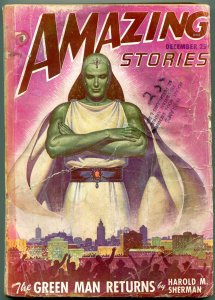 Amazing Stories Pulp December 1947- The Green Man Returns- Wild cover G/VG