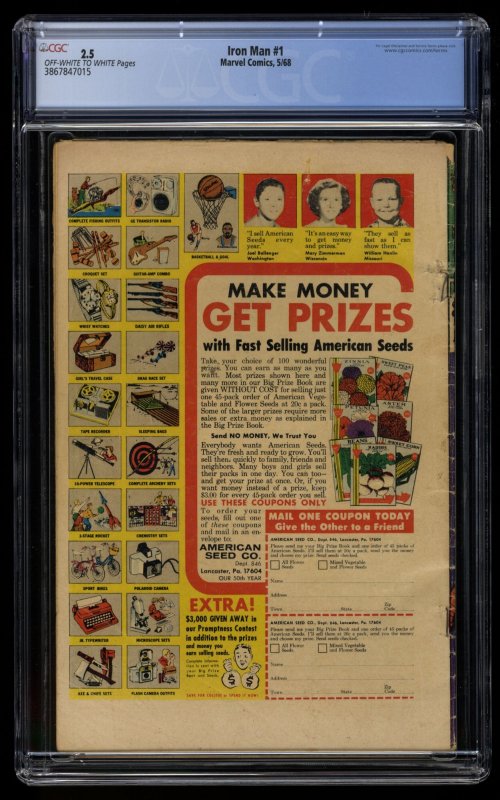 Iron Man #1 CGC GD+ 2.5 Off White to White