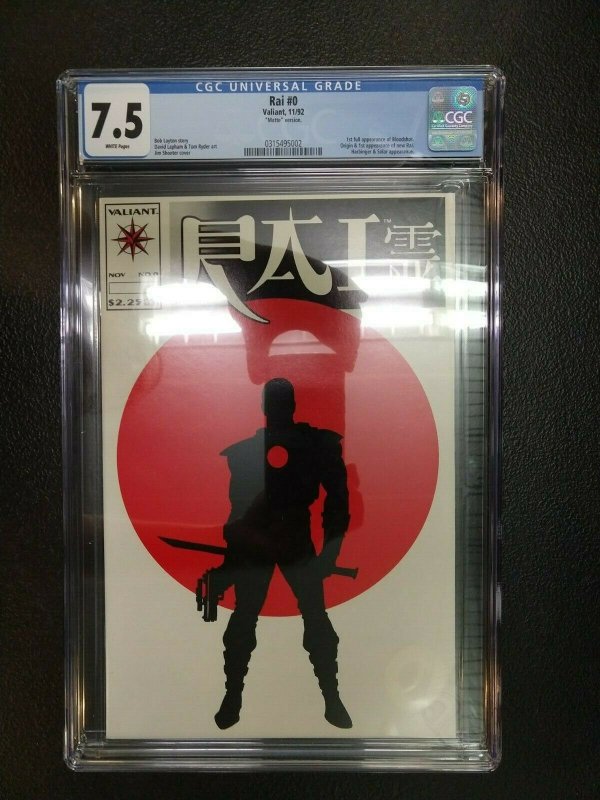 Rai #0 Graded CGC 7.5 Valiant Comics 1st Full Bloodshot Appearance & 1st New Rai