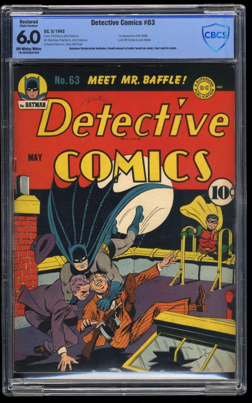 Detective Comics #63 CBCS FN 6.0 Off White to White (Restored)