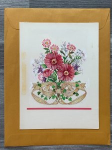 ON YOUR WEDDING Pink Flowers & Ribbon 6.5x9 Greeting Card Art W7436 w/ 3 Cards