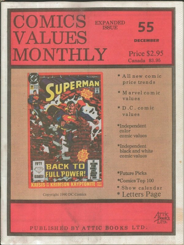 Comic Values Monthly #55 ORIGINAL Vintage 1990 DC Superman 