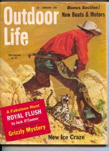 Outdoor Life 2/1961-Popular Science-jaguar attack cover-Frank McCarthy-huntin...