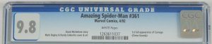 Amazing Spider-Man #361 CGC 9.8 - 1st full Carnage white pages newsstand variant