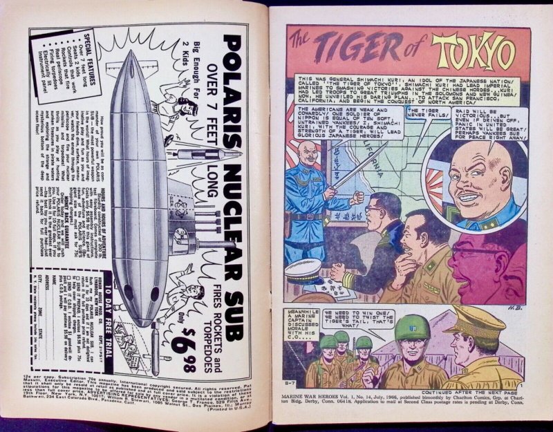 MARINE WAR HEROES Comic Issue 14 — 1966 Charlton Comics 32 Pages 12 Cent Cover