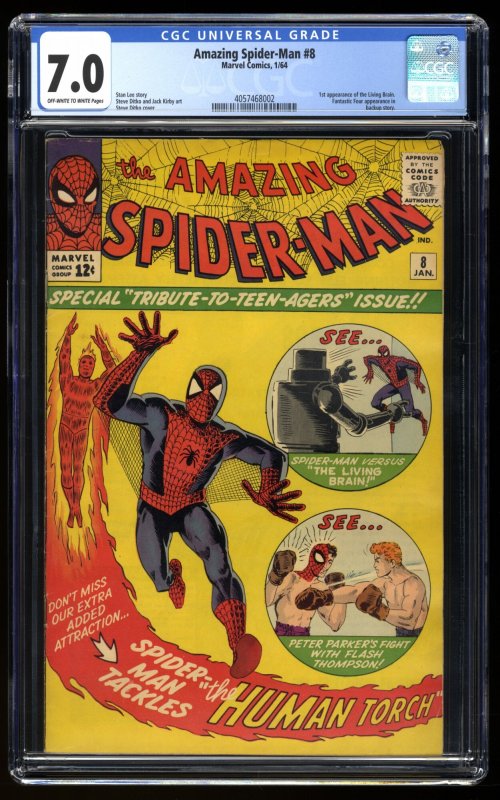 Amazing Spider-Man #8 CGC FN/VF 7.0 1st Appearance Living Brain! Human Torch!