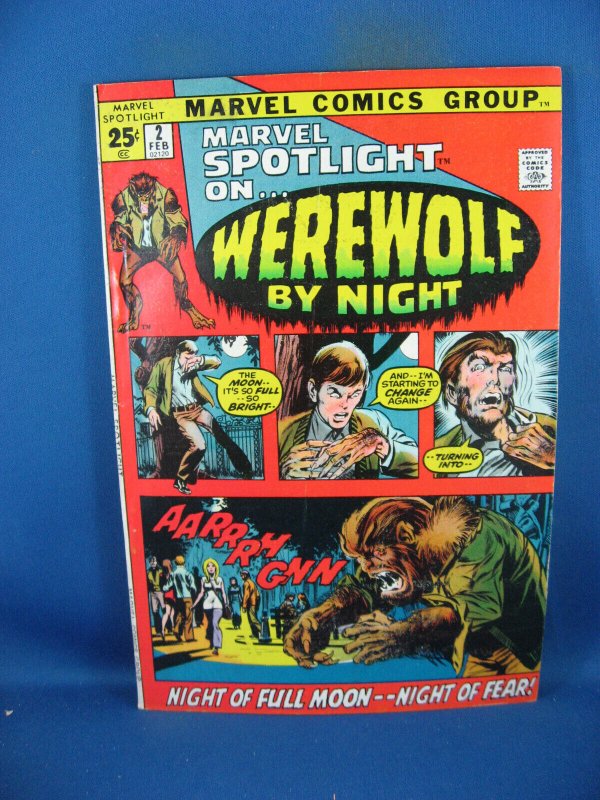 MARVEL SPOTLIGHT 2 F VF FIRST WEREWOLF BY NIGHT NEAL ADAMS MARVEL 1972