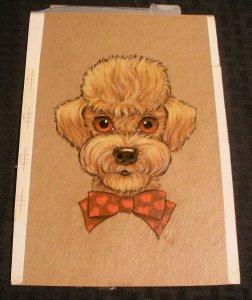 VALENTINE Painted Tan Poodle Dog Portrait 6.5x9 Greeting Card Art #V3950