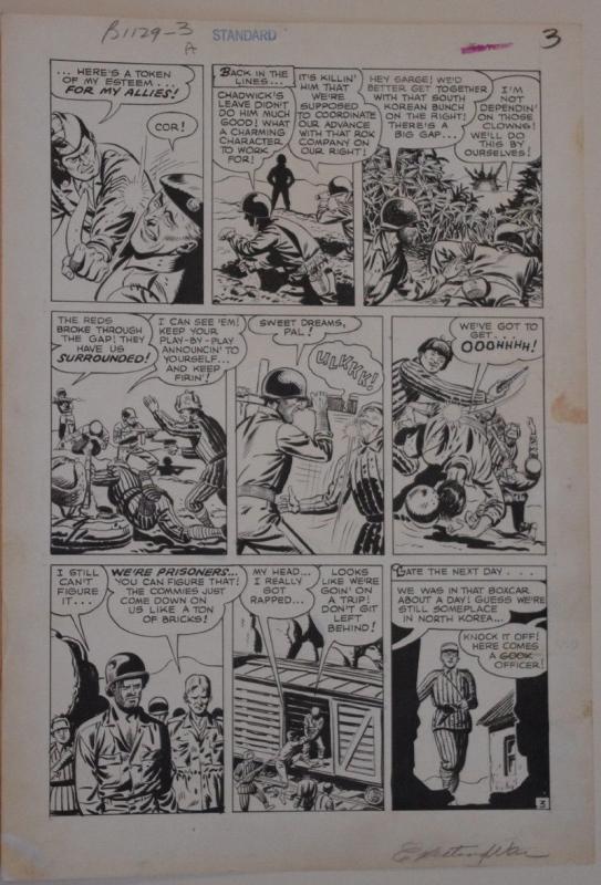 JOHN CELARDO original art, EXCITING WAR #5, pgs 1 2 3 4 5 6 7, 14x20, 1952,7 pgs