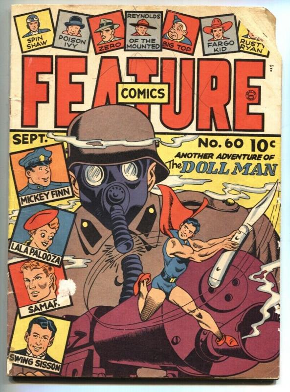 Feature Comics #60 1942 1941- DOLLMAN- Gasmask cover