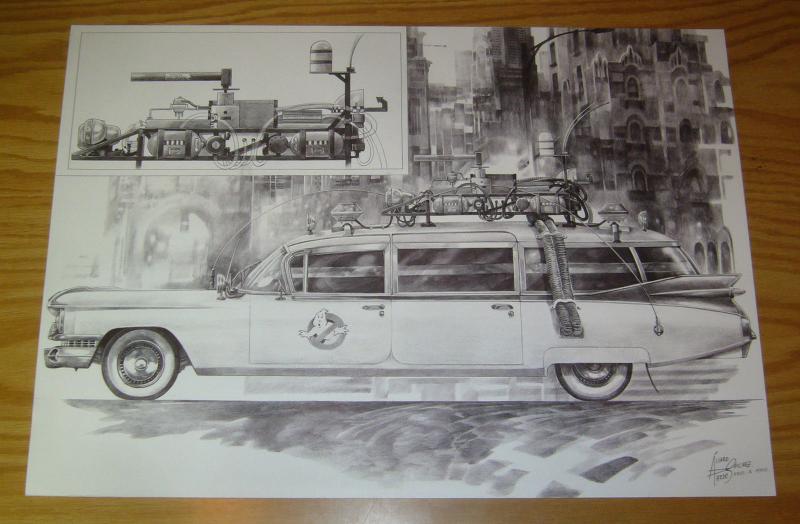 Ghostbusters Ecto-1 original unpublished art commissioned by 88MPH proton pack 