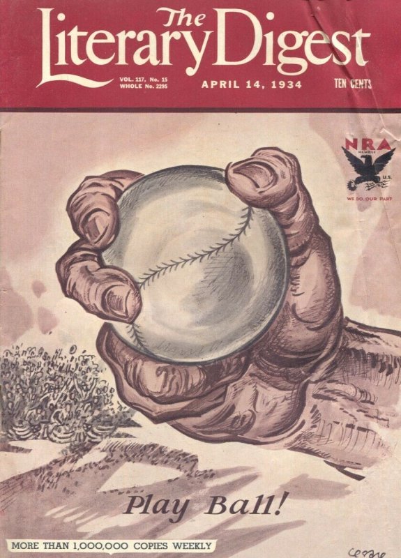 Literary Digest 4/14/1934-baseball cover-Babe Ruth photo-historic pix-info-VG