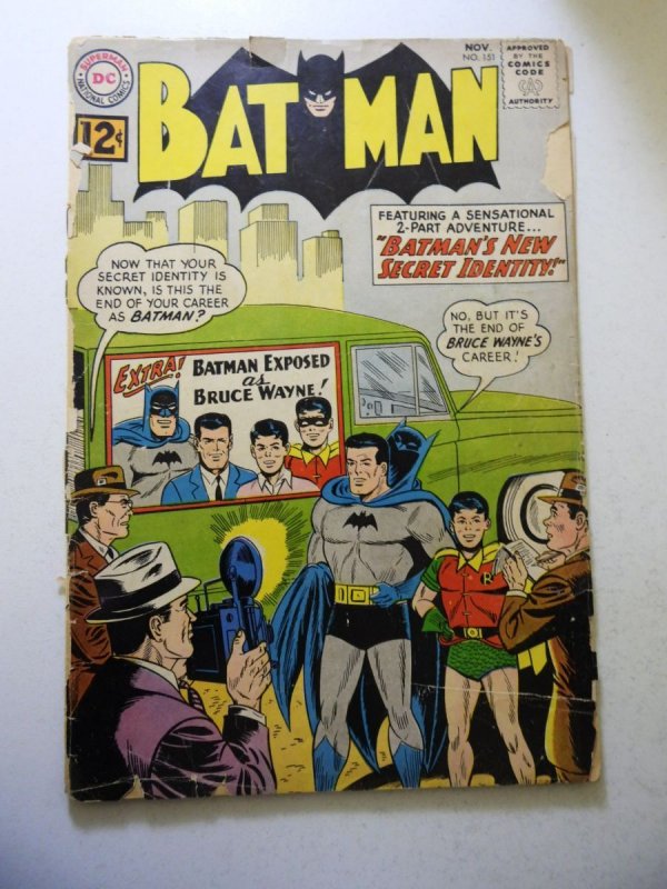 Batman #151 (1962) PR Condition book length spine split, covers detached