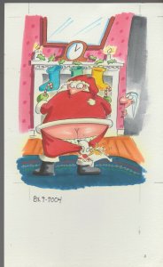 CHRISTMAS Santa Claus & Dog Cartoon 7x11.5 Greeting Card Art #7004 w/ 5 Cards