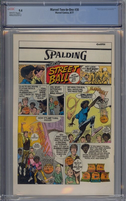 MARVEL TWO-IN-ONE #30 CGC 9.4 SPIDER-WOMAN WHITE PAGES