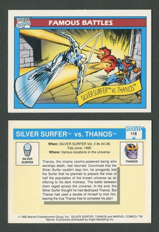 1990 Marvel Comics Card  #116 (Silver Surfer vs Thanos)  NM-MT
