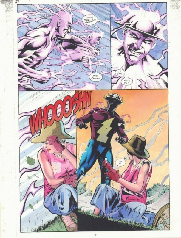 JSA #17 p.3 Color Guide Art - Flash Jay Garrick vs. Rival - 2000 by John Kalisz